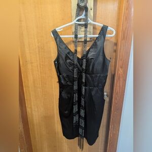 Bisou Bisou Black Backless Dress with Beaded Scarf